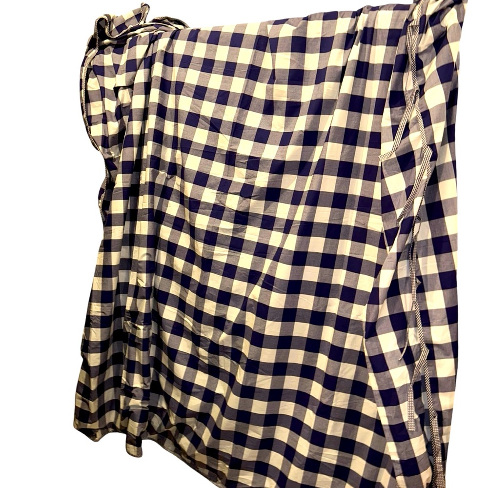 Pottery Barn blue white buffalo check cotton gingham trim QUEEN/FULL duv…